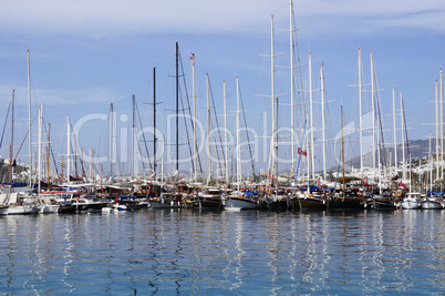 Boats and yachts at sea port in Bodrum