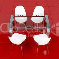 Glass table and white chairs