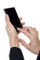 woman's hands on mobile phone