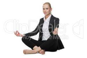 businesswoman in yoga position
