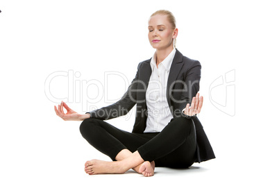 businesswoman doing yoga