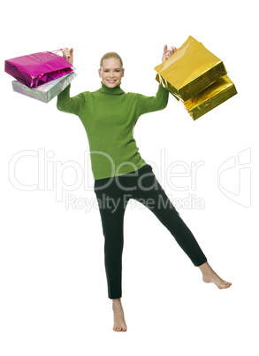 blonde woman with bags