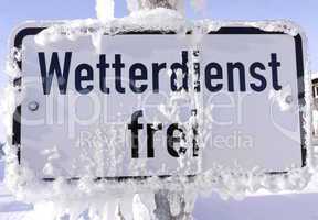 Wetterdienst, Schild mit Eis