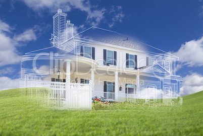 Beautiful Custom House Drawing and Ghosted House Above Grass