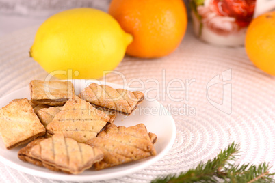 sweet cake on white plate and fruits