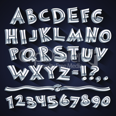 Silver Retro 3D Font with Strips