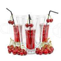 cherry and glass of juice isolated on white background