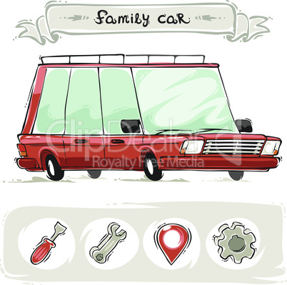Cartoon Family Old Car Set