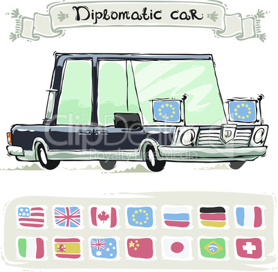 Diplomatic Car With Flags Set
