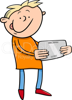 boy with tablet cartoon illustration