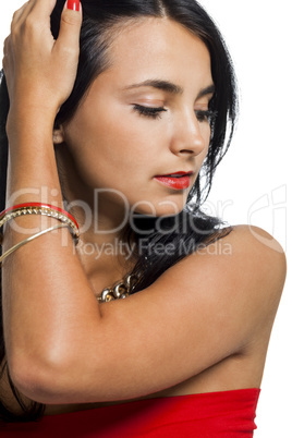 Close up Portrait of Bare Young Woman Looking Afar.