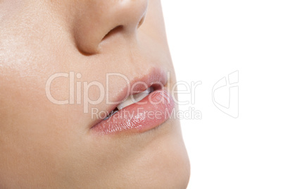 Close up Pink Lips of a Woman on White Background