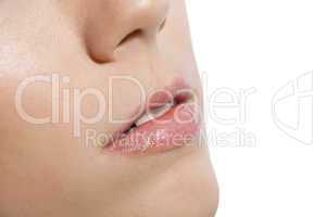 Close up Pink Lips of a Woman on White Background