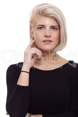 Pretty Woman Posing in Trendy Black Shirt