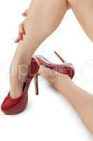 Woman Legs in Elegant Red Shoes