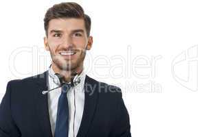 Man wearing headset with stereo headphones