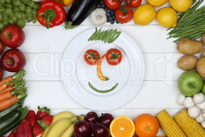 Gesunde vegetarisch Ernährung Gesicht aus Gemüse und Früchte