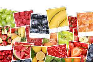 Hintergrund aus Früchte und Obst wie Apfel, Orange, Zitrone mit