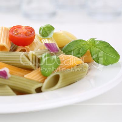 Italienische Küche bunte Penne Rigate Nudeln Pasta Gericht mit