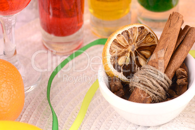 cinnamon, lemon and fruits