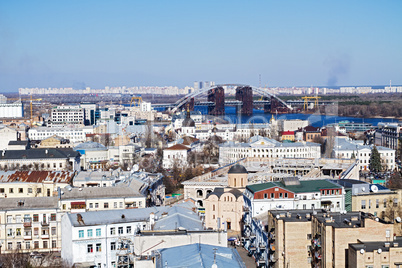 View of the city Kiev and the Dnieper River with a new bridge