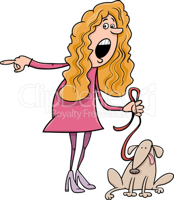 woman with dog cartoon illustration