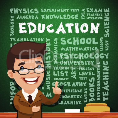 Teacher With Education Poster on Blackboard