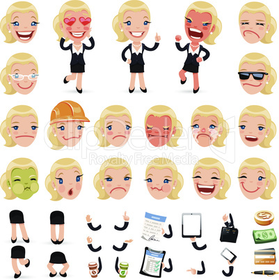Set of Cartoon Businesswoman Character for Your Design or Aanimation