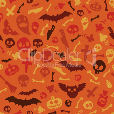 Halloween Symbols Seamless Pattern Orange