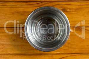 Water in metal bowl for pet