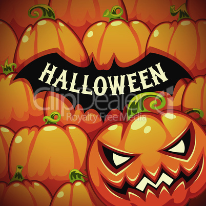 Halloween Poster With Bat Silhouette on the Pumpkins