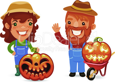 Farmers With Halloween Pumpkins