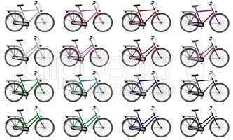 Set of colorful male and female bicycles - 3D render