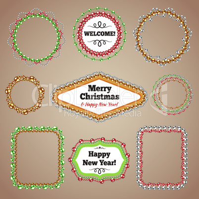 Christmas Beads Garlands Frames with a Copy Space Set
