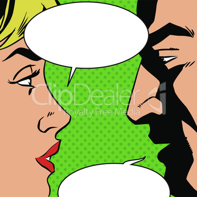 man and woman talking comics retro style