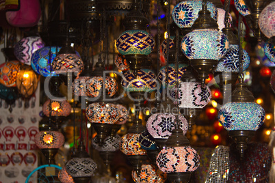 Turkish lanterns / Turkish lanterns mosaic, flashlights on the market, oriental flavor. Display of