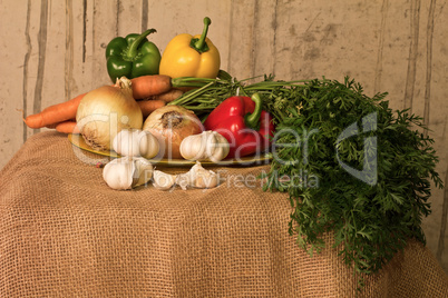 Autumn still life in the studio with vegetables