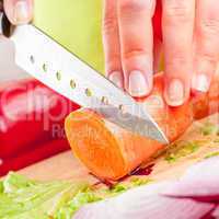 Woman's hands cutting vegetables