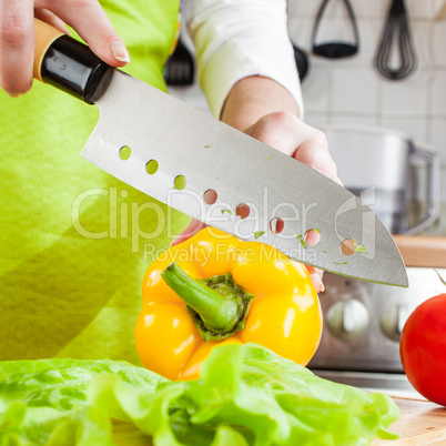 Woman's hands cutting vegetables