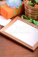 Flowers and gift box, holiday concept