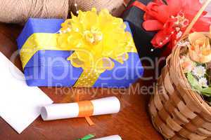 Flowers and gift box, holiday concept
