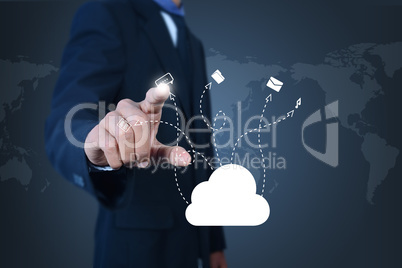 Business man showing concept of cloud computing.
