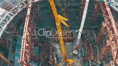 Aerial Shoot Football Stadium Under Construction, top view