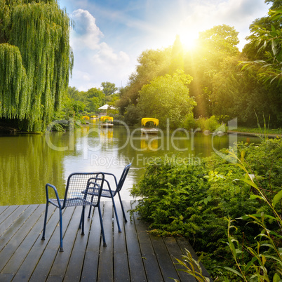 platform beside lake in park