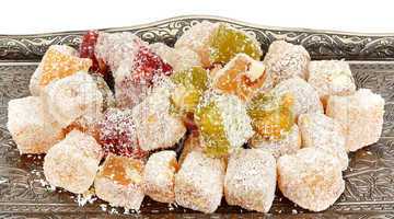 Turkish Delight on a tray isolated on white background