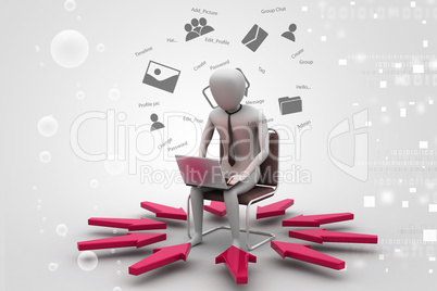 3d man working on laptop