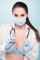 Sexy Medical Representative Showing her Cleavage