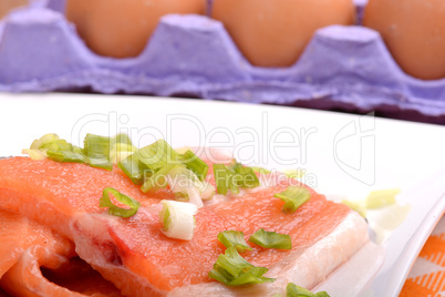 Slice of red fish salmon and eggs