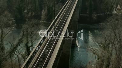 Flight over Train bridge over River