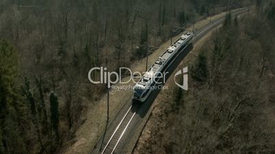 Flight over Train in forest